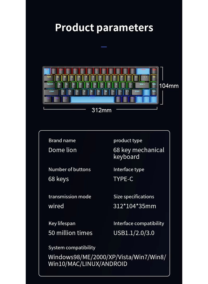 أيه بي جي كيبورد قيمنق ميكانيكي 68 زر سويتش أحمر – كيبورد عربي انجليزي، تصميم مدمج 65% أسود، إضاءة RGB، سلكي USB - Image 3
