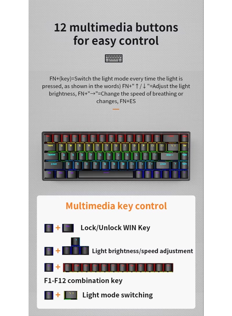 أيه بي جي كيبورد قيمنق ميكانيكي 68 زر سويتش أحمر – كيبورد عربي انجليزي، تصميم مدمج 65% أسود، إضاءة RGB، سلكي USB - Image 4