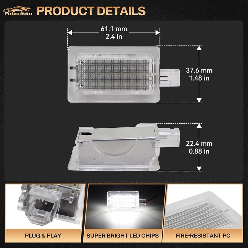 FetonAuto 2PCS White LED Car Door Courtesy Lights Welcome Puddle Lamps for Dodge Charger 2006-2020, for Dodge Challenger Stratus Magnum Avenger Dart Chrysler 300 200 Sebring Step Footwell Lights - Image 3