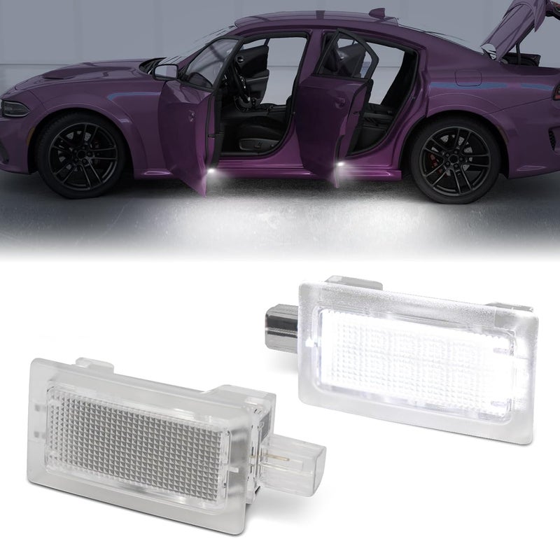 FetonAuto 2PCS White LED Car Door Courtesy Lights Welcome Puddle Lamps for Dodge Charger 2006-2020, for Dodge Challenger Stratus Magnum Avenger Dart Chrysler 300 200 Sebring Step Footwell Lights - Image 1