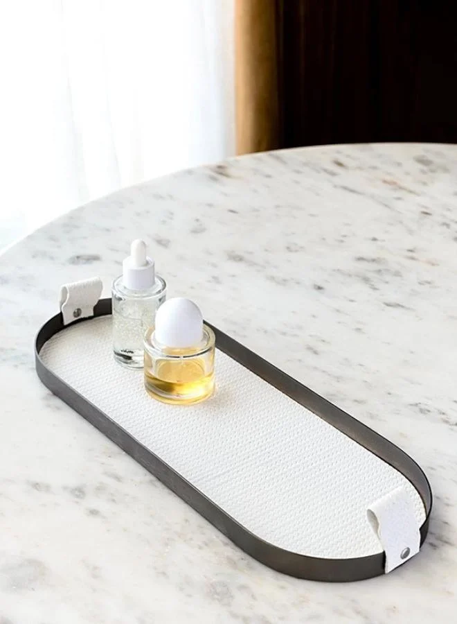 Casa Quesera  Beige Capsule LeatherTray in Brushed Steel Finish by Casa Quesera  | Best Price UAE