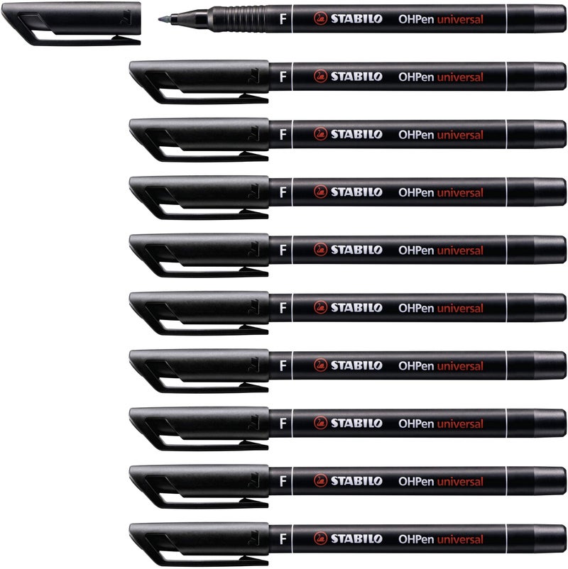 STABILO Pen for Overhead Projection - STABILO OHPen universal - Permanent Fine - Pack of 10 - Black - Image 1