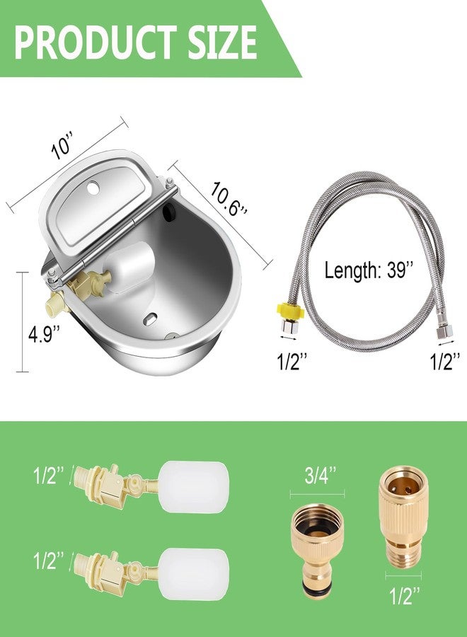 Dpwrrot Automatic Livestock Water Bowl with Float Valves, 39" Water Hose, 3/4" Quick Connector, 304 Stainless Steel Animal Waterer Bowl Kit for Livestock Dog Horse Cow Cattle Goat - Image 3