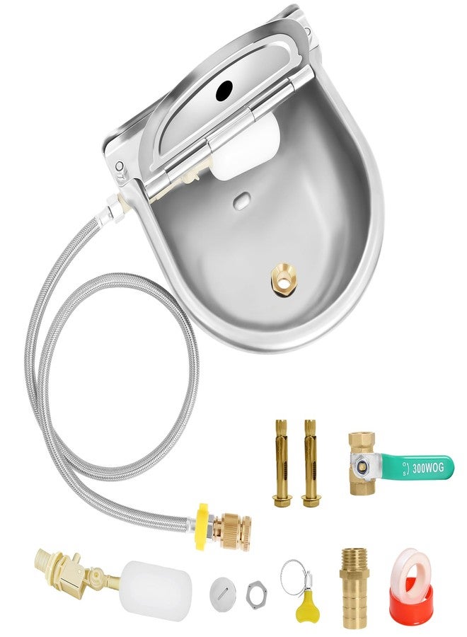 Dpwrrot Automatic Livestock Water Bowl with Float Valves, 39" Water Hose, 3/4" Quick Connector, 304 Stainless Steel Animal Waterer Bowl Kit for Livestock Dog Horse Cow Cattle Goat - Image 1