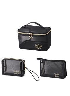 Y&D Makeup Bags Portable Travel Cosmetic Bag Waterproof Organizer Multifunction Case with Gold Zipper Mesh Pouch Black Bag,Bathroom Toiletries for Women and Men, 3pcs  - Image 1