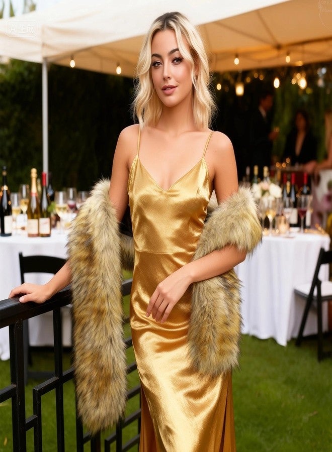 RainFlowwer Faux Fur Scarf Wrap for Women, Brown Collar Cold Winter Warm Wrap Stole Shawl Shrug Neck Warmer - Image 3