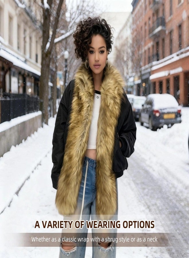 RainFlowwer Faux Fur Scarf Wrap for Women, Brown Collar Cold Winter Warm Wrap Stole Shawl Shrug Neck Warmer - Image 5