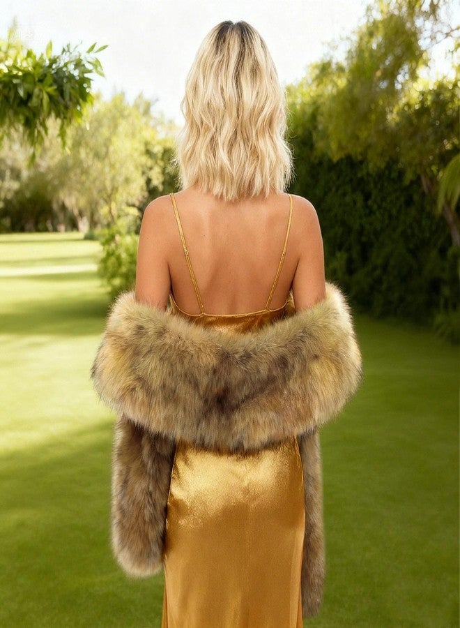 RainFlowwer Faux Fur Scarf Wrap for Women, Brown Collar Cold Winter Warm Wrap Stole Shawl Shrug Neck Warmer - Image 4