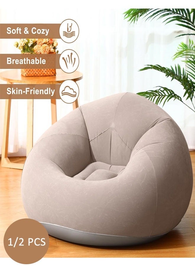 ريليو 1/2 قطعة أريكة قابلة للنفخ كرسي كيس الفول كرسي قابل للنفخ مع مضخة هواء قابلة للطي محمولة قابلة للنفخ أريكة كسولة للقراءة غرفة المعيشة غرفة النوم التخييم (قهوة) - Image 3