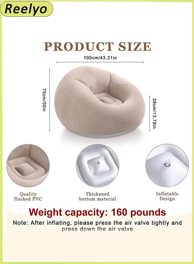 ريليو 1/2 قطعة أريكة قابلة للنفخ كرسي كيس الفول كرسي قابل للنفخ مع مضخة هواء قابلة للطي محمولة قابلة للنفخ أريكة كسولة للقراءة غرفة المعيشة غرفة النوم التخييم (قهوة) - Image 2