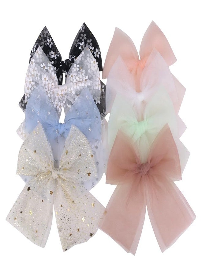 Sugarmelon Large Tulle Bow Hair Clips for Baby Girls Women Cottagecore Lightweight Gauze Bow Hair Barrettes Accessories, 8 Pack Large Sailor Bows - Image 1