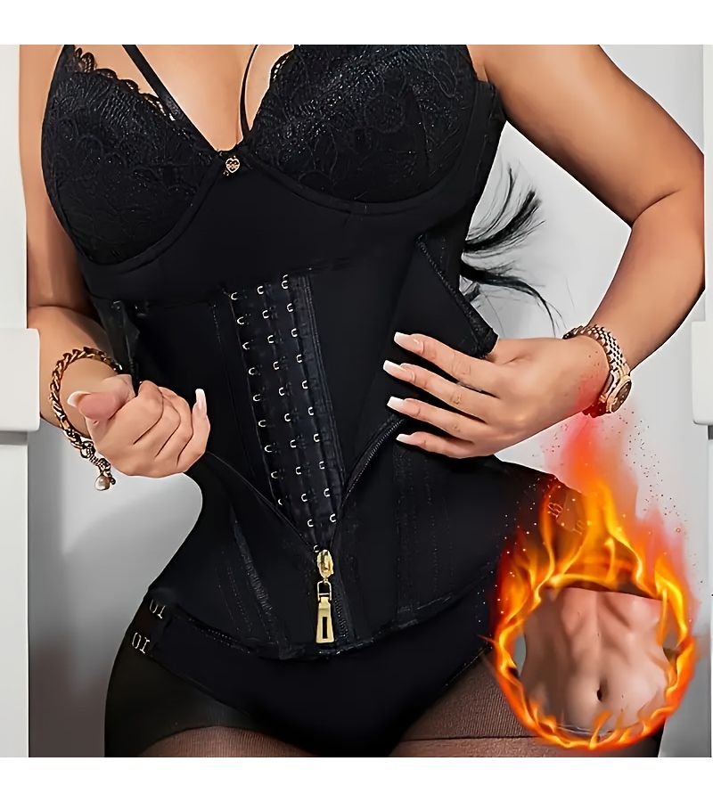 حزام أسود فائق النحافة قابل للتعديل مكون من 9 أضلاع مضلع مع سحاب طبقتين معززة للتحكم بالبطن حزام تشكيل الخصر للتخسيس النسائي - Image 1