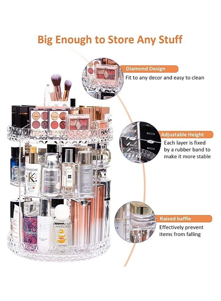 الأزرق جي دبليو Makeup Organiser, 360° Rotating Crystal Beauty Organiser for Jewelry Cosmetic Perfumes, Storage, Vanity Table, Bedroom and Bathroom - Image 2