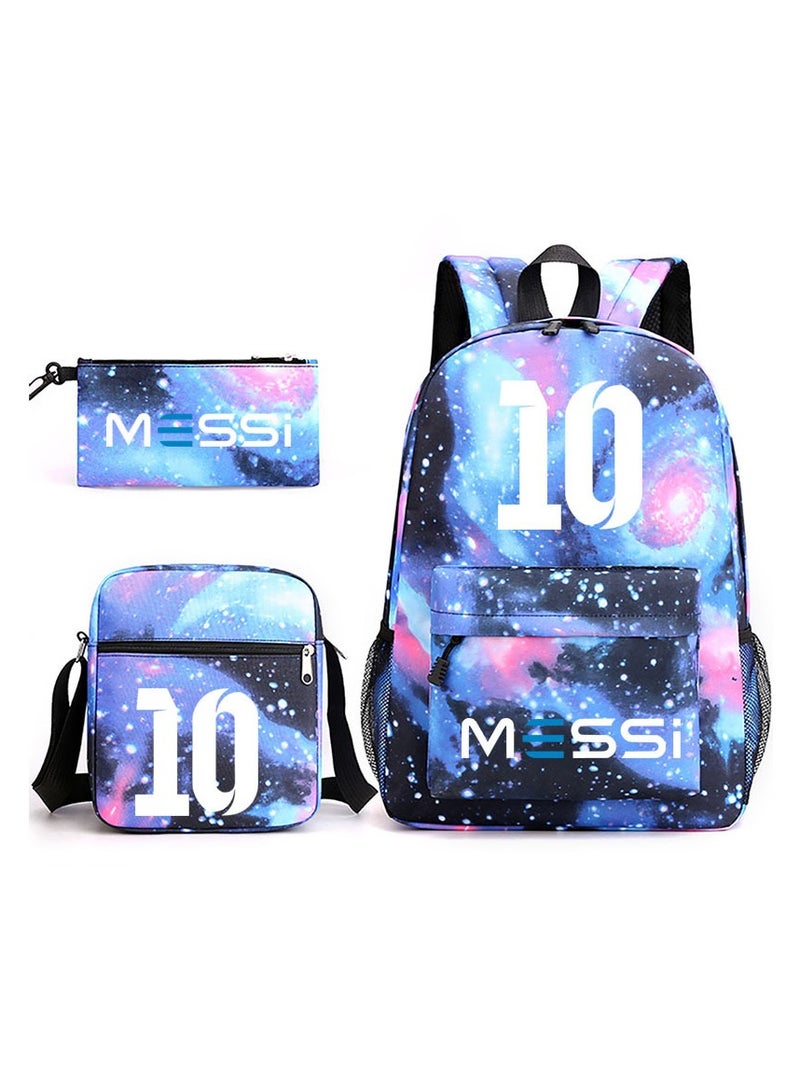 3PCS Backpack Set,MS #10 Soccer Backpack,Large Capacity Casual Backpack with Lunch Bag and Pencil case for Boys Girls Picnic/Travel