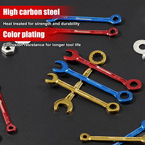 SPEEDWOX 10 Pcs Color Plated Open and Box End Mini Wrenches Color Coated Midget Wrench Set Mini Combination Wrench Set SAE with Portable Pouch and Large Ring（5/32-7/16"） - Image 3