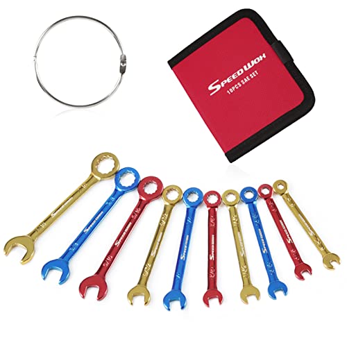 SPEEDWOX 10 Pcs Color Plated Open and Box End Mini Wrenches Color Coated Midget Wrench Set Mini Combination Wrench Set SAE with Portable Pouch and Large Ring（5/32-7/16"） - Image 1