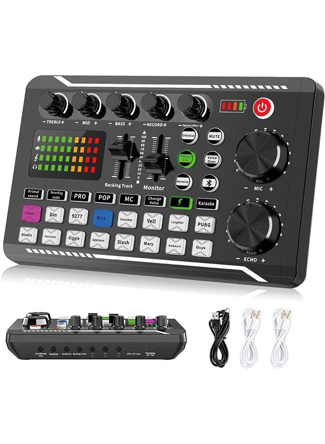 F998 Live Sound Card Audio Mixer, Podcast Audio Interface with DJ Mixer Effects, Voice Changer with Sound Effects for Karaoke Tiktok YouTube Live Streaming Record Gaming - Image 1