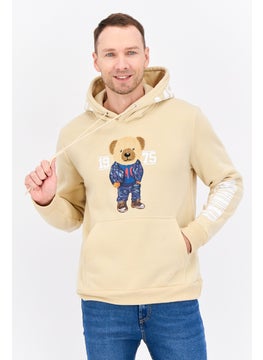 Men Hooded Embroidered Long Sleeves Sweatshirt, Beige