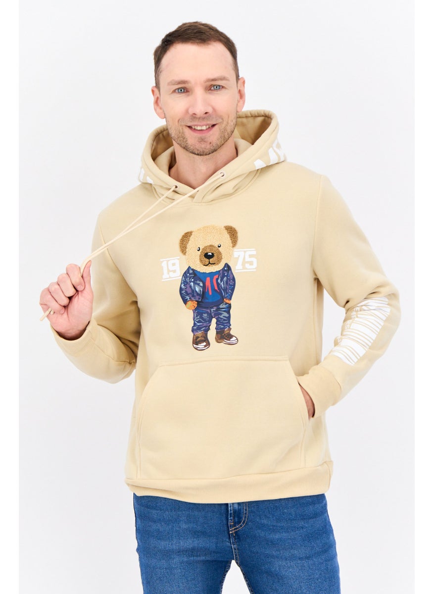 MEMBERS ONLY - Men Hooded Embroidered Long Sleeves Sweatshirt, Beige - Image 1