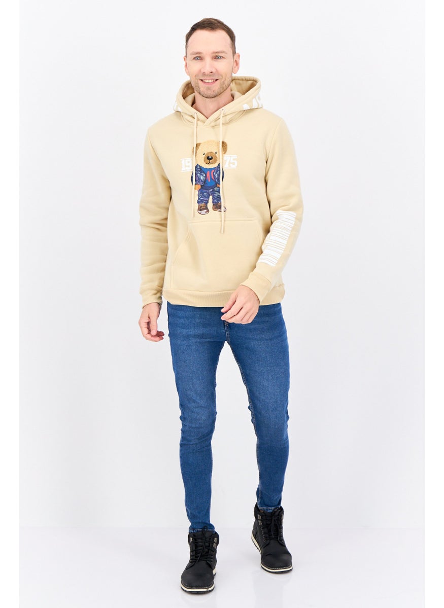 MEMBERS ONLY - Men Hooded Embroidered Long Sleeves Sweatshirt, Beige - Image 1
