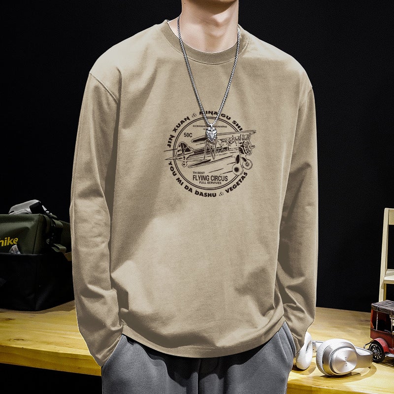 200G Heavy Combed Cotton Long Sleeve T-Shirt Men'S Fashion Brand Printed Loose Plus Size Autumn Inner Base Shirt Men - Image 2