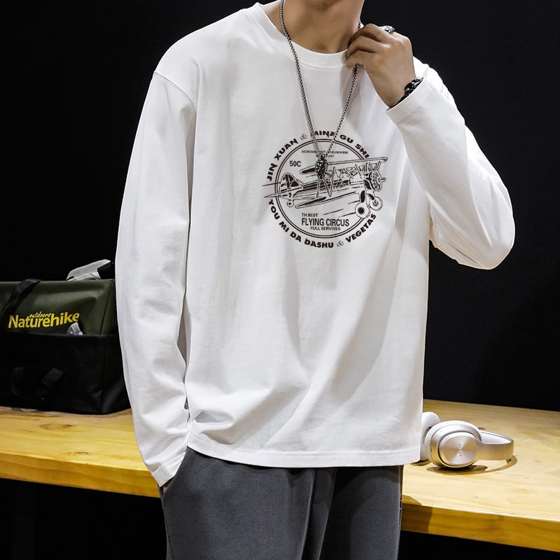 200G Heavy Combed Cotton Long Sleeve T-Shirt Men'S Fashion Brand Printed Loose Plus Size Autumn Inner Base Shirt Men - Image 1