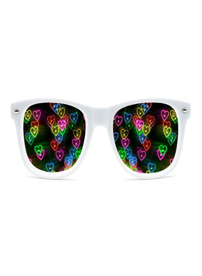 GloFX Ultimate Heart Diffraction Glasses - 3D Rainbow Hearts Effect with White Frames - Great Festival, Concert, and Rave Accessory - Image 1