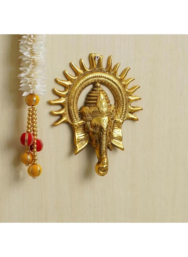 Craftolive Golden Metal Surya Ganesha Wall Hanging | Ganesh Ji Idol | Decorative Showpiece For Home & Pooja Room | Religious Gift | Housewarming | Feng Shui Décor, 21 Cm - Image 2