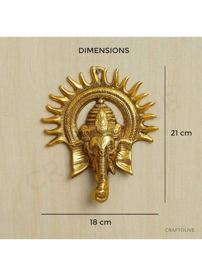Craftolive Golden Metal Surya Ganesha Wall Hanging | Ganesh Ji Idol | Decorative Showpiece For Home & Pooja Room | Religious Gift | Housewarming | Feng Shui Décor, 21 Cm - Image 3