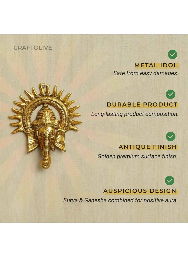 Craftolive Golden Metal Surya Ganesha Wall Hanging | Ganesh Ji Idol | Decorative Showpiece For Home & Pooja Room | Religious Gift | Housewarming | Feng Shui Décor, 21 Cm - Image 5