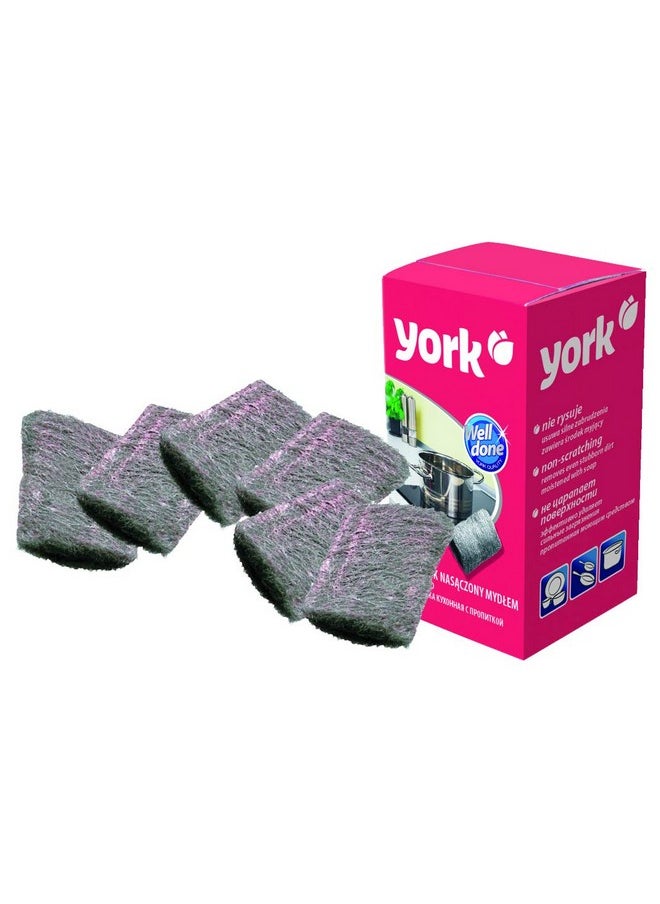 YORK Steel Wool Soap Pads Presoaped For Easy Cleaning Of Kitchen 6 Pieces [005010] 
