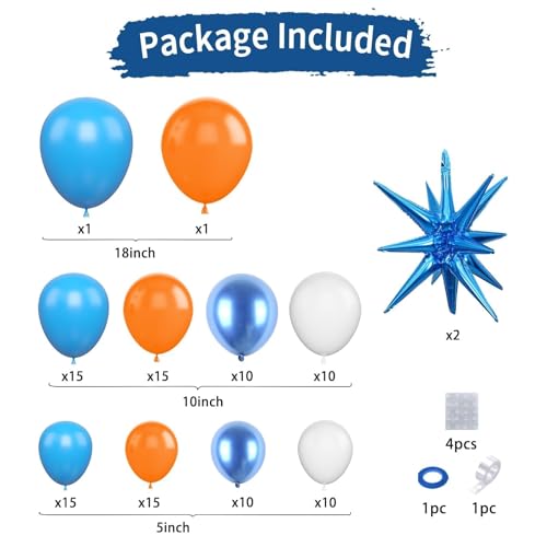 Sowide Orange and Blue Balloon Garland Arch kitOrange Blue White Balloons With Star Foil Balloons for Birthday Decoration Wedding Baby Shower Engagement DIY Decoration Party Supplies - Image 5