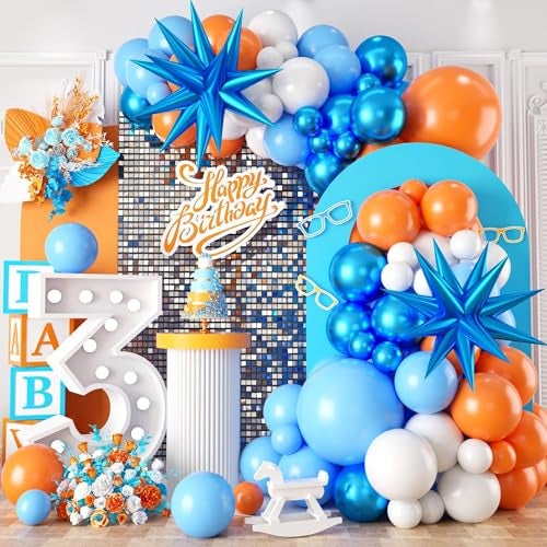 Sowide Orange and Blue Balloon Garland Arch kitOrange Blue White Balloons With Star Foil Balloons for Birthday Decoration Wedding Baby Shower Engagement DIY Decoration Party Supplies - Image 1
