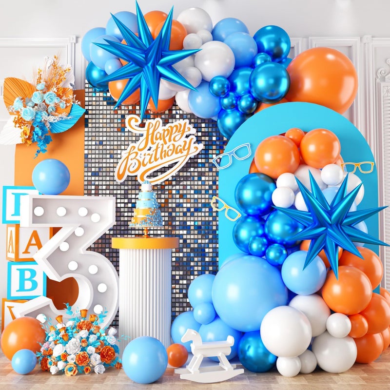 Sowide Orange and Blue Balloon Garland Arch kitOrange Blue White Balloons With Star Foil Balloons for Birthday Decoration Wedding Baby Shower Engagement DIY Decoration Party Supplies - Image 3