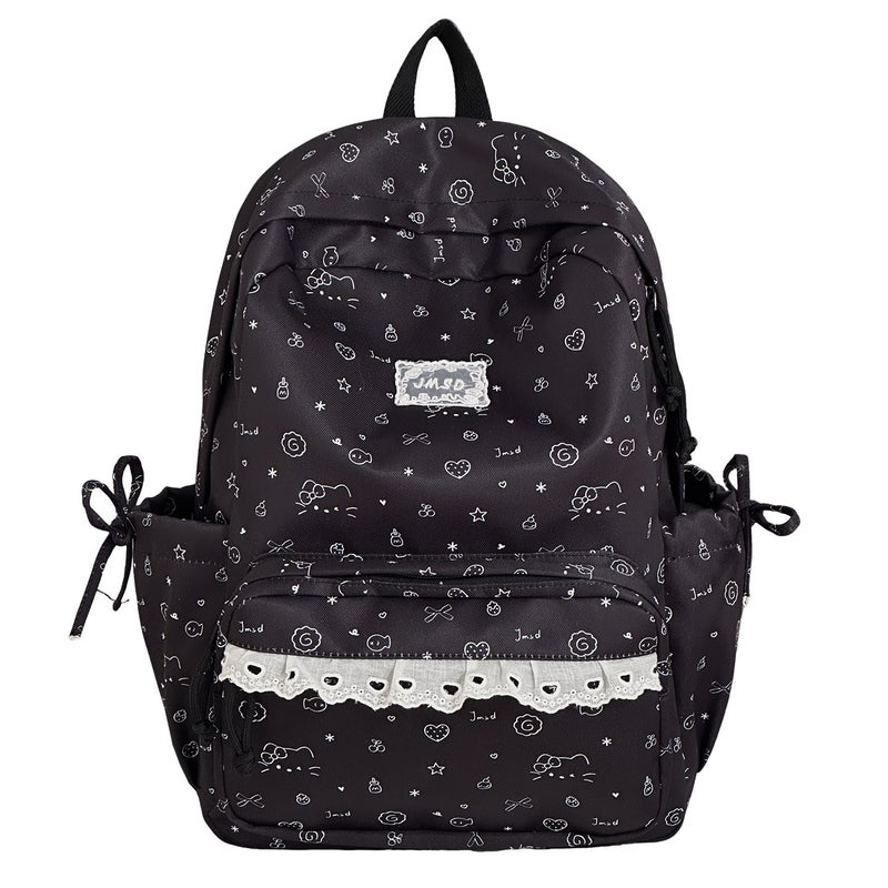 Cute Cartoon Print Lace Trim Mini Travel Backpack - Image 1