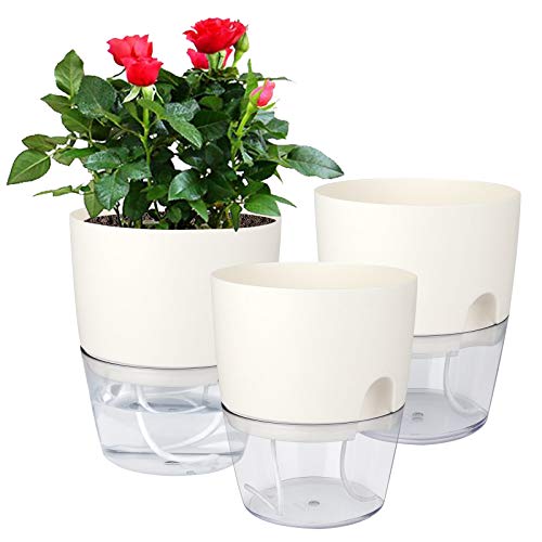 Vanavazon 6 Inch Self Watering Planter Pots for Indoor Plants, 3 Pack African Violet Pots with Wick Rope-White - Image 1