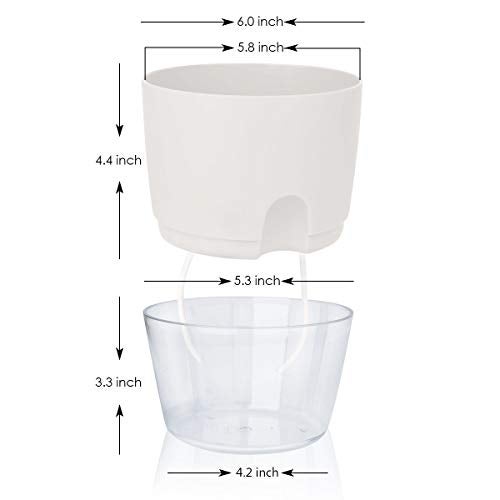 Vanavazon 6 Inch Self Watering Planter Pots for Indoor Plants, 3 Pack African Violet Pots with Wick Rope-White - Image 3