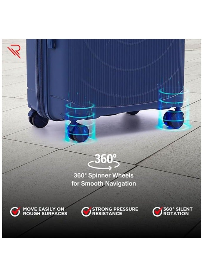 Reflection 24 Inch Polypropylene Suitcase Lightweight Hardside Gloss Line Series Travel Luggage Trolley with 84L Storage Capacity 4 Spinner Wheels and TSA Lock Royal Blue - Image 4