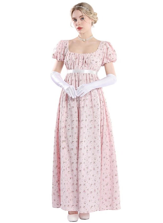 Nuoqi Regency Dresses for Women Floral Regency Era Dress Empire Waist Long Tea Party Dress, Pink, M - Image 2