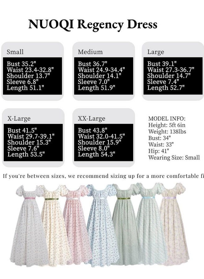 Nuoqi Regency Dresses for Women Floral Regency Era Dress Empire Waist Long Tea Party Dress, Pink, M - Image 5