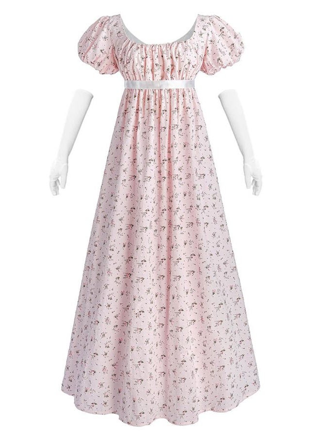 Nuoqi Regency Dresses for Women Floral Regency Era Dress Empire Waist Long Tea Party Dress, Pink, M - Image 1