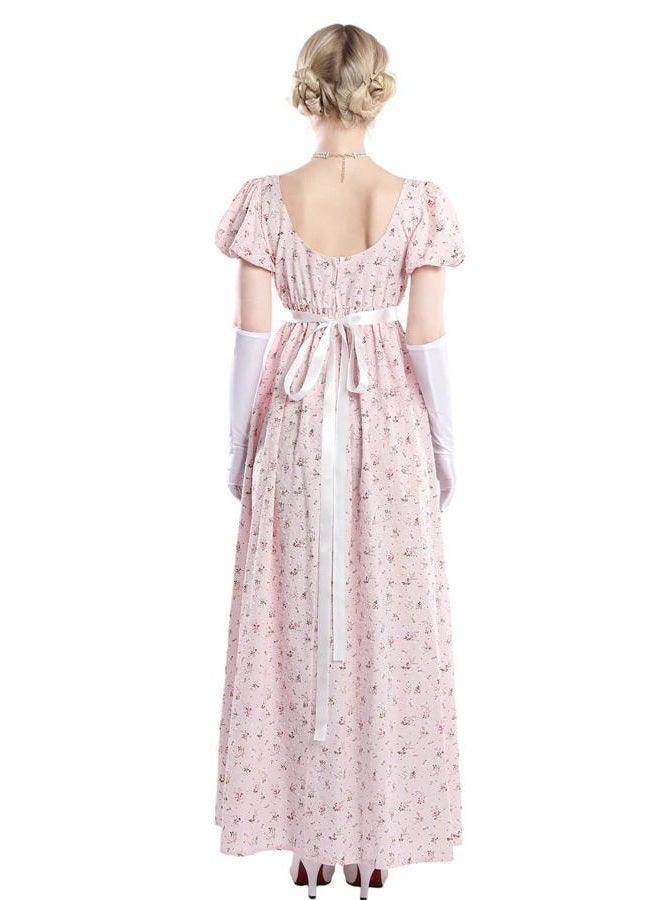Nuoqi Regency Dresses for Women Floral Regency Era Dress Empire Waist Long Tea Party Dress, Pink, M - Image 4