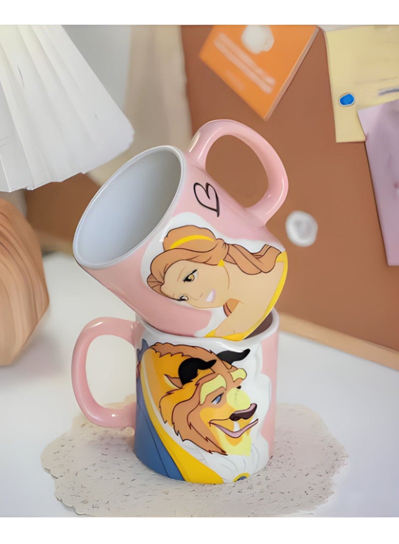 ديزني كوب زوجين يضم مجموعة شخصيات كارتون الجميلة والوحش كوب كوب قهوة سيراميك للزوجين أصدقاء الطلاب 350 مل - Image 3