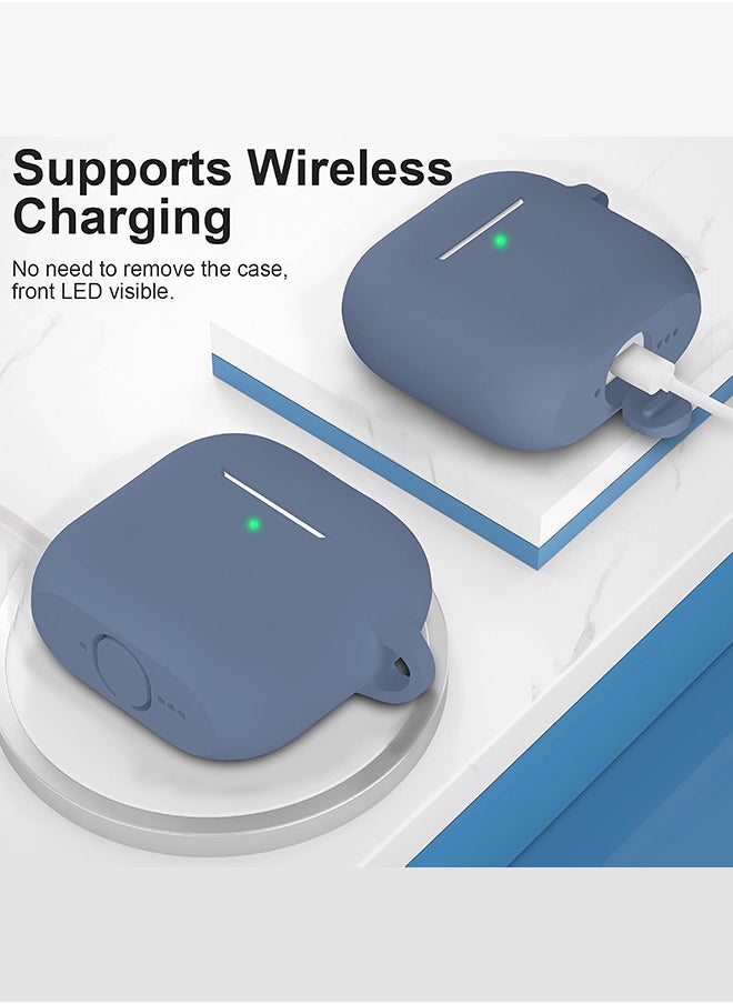 O Ozone For AirPods 4 Silicone Case Cover (2024) ,Full Body Protective Shock-Resistant Silicone Case Cover With Carabiner For Men & Women- Blue Grey  - Image 4