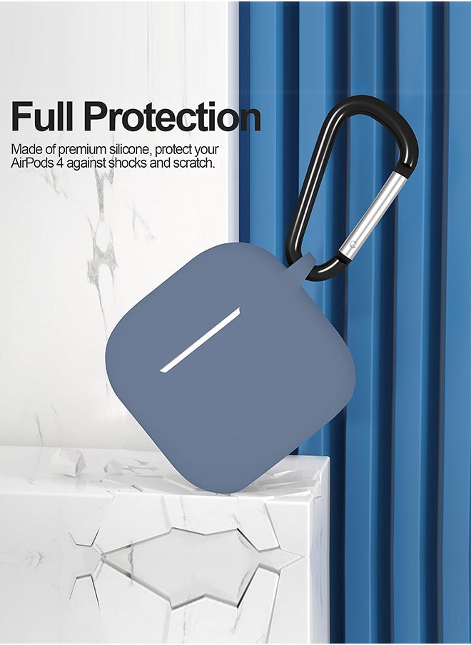 O Ozone For AirPods 4 Silicone Case Cover (2024) ,Full Body Protective Shock-Resistant Silicone Case Cover With Carabiner For Men & Women- Blue Grey  - Image 3