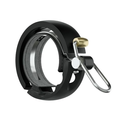 Knog Oi Luxe Bike Bell Black – Sleek Low Profile Bicycle Bell for Adults, Durable Metal & Vegan Leather, Clear Tone, Easy Install for Flat Bars & Drop Bars (Small 22.2mm / Large 23.8–31.8mm) - Image 1