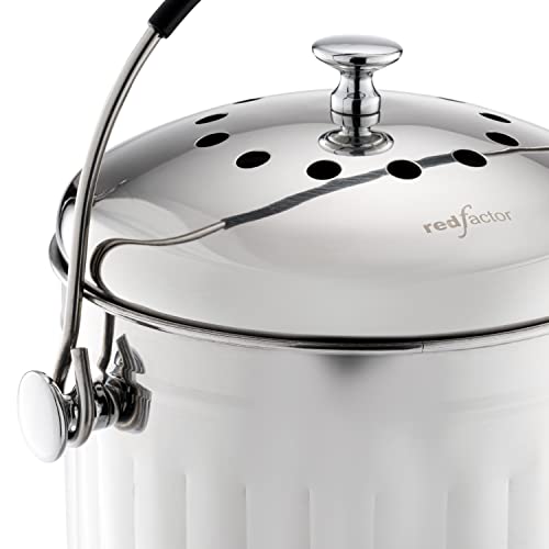 RED FACTOR Premium Compost Bin for Kitchen Countertop - Stainless Steel Food Waste Bucket with Innovative Dual Filter Technology - Includes Spare Filters (Brilliant Steel, 1.3 Gallon) - Image 2
