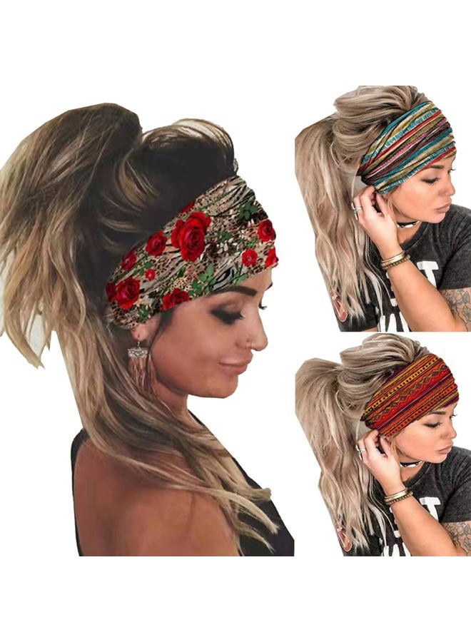 K-Elewon 3 Pack Women Wide Elastic Head Wrap Headband Sports yoga Hair Band Headwear(3 Pack(A26)) - Image 1