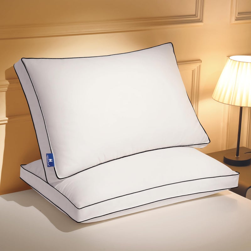 Mosluna Feather Down Pillows King Size Set of 2 with Gusset, Luxury Hotel Collection Bed Pillow 2 Pack, Down Surrounded Pillows for Sleeping, Soft Fluffy for Side, Back Sleepers 18x34x2 in. - Image 1