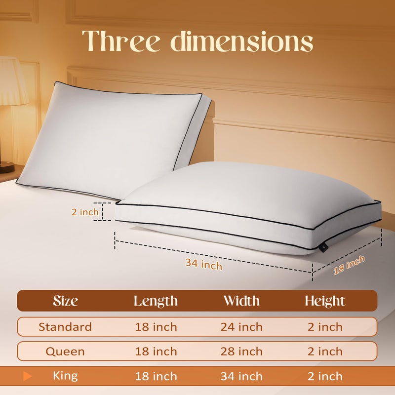 Mosluna Feather Down Pillows King Size Set of 2 with Gusset, Luxury Hotel Collection Bed Pillow 2 Pack, Down Surrounded Pillows for Sleeping, Soft Fluffy for Side, Back Sleepers 18x34x2 in. - Image 4